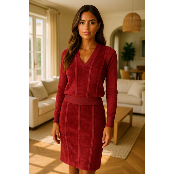 Vintage Zephyr Wool Sweater Skirt Set Valentines Date Andrew Arnold Quiet Luxury